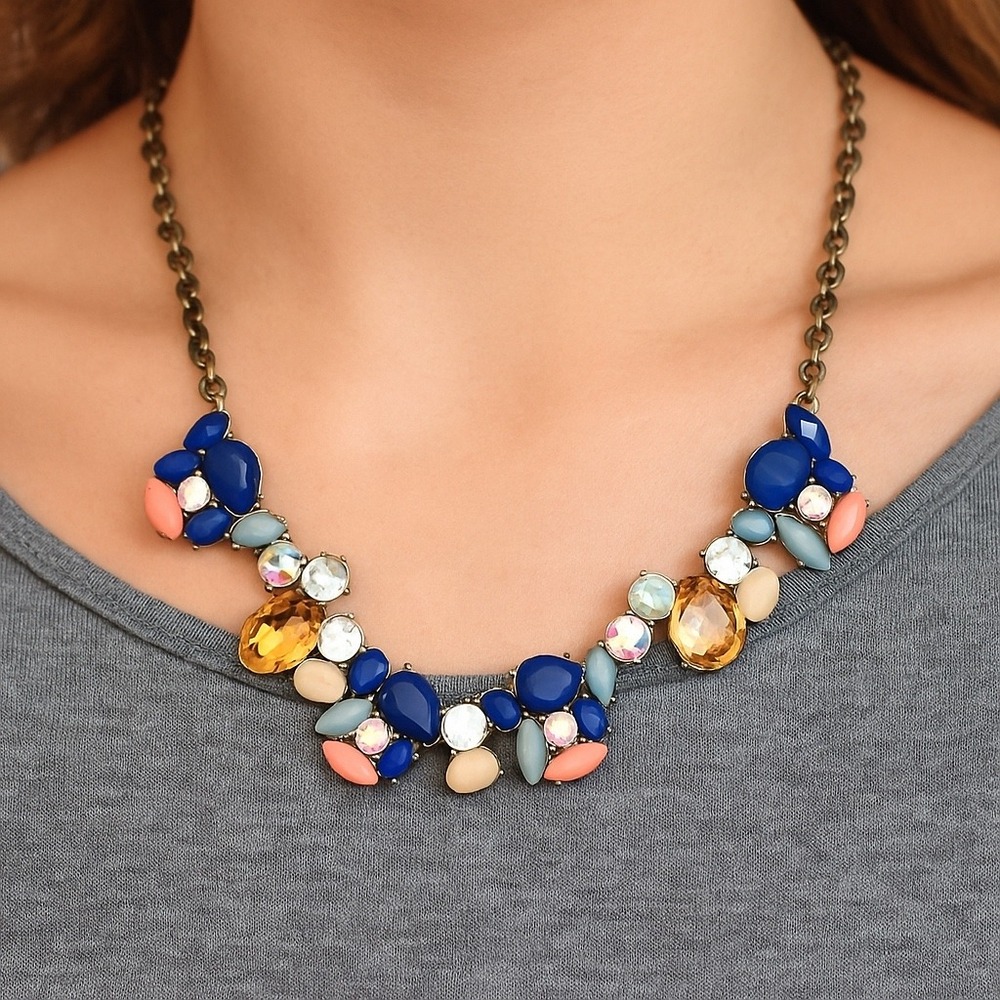 NWT J.‎ Crew Crystal Paint Party Statement Necklace Multi Color Gem Art Deco